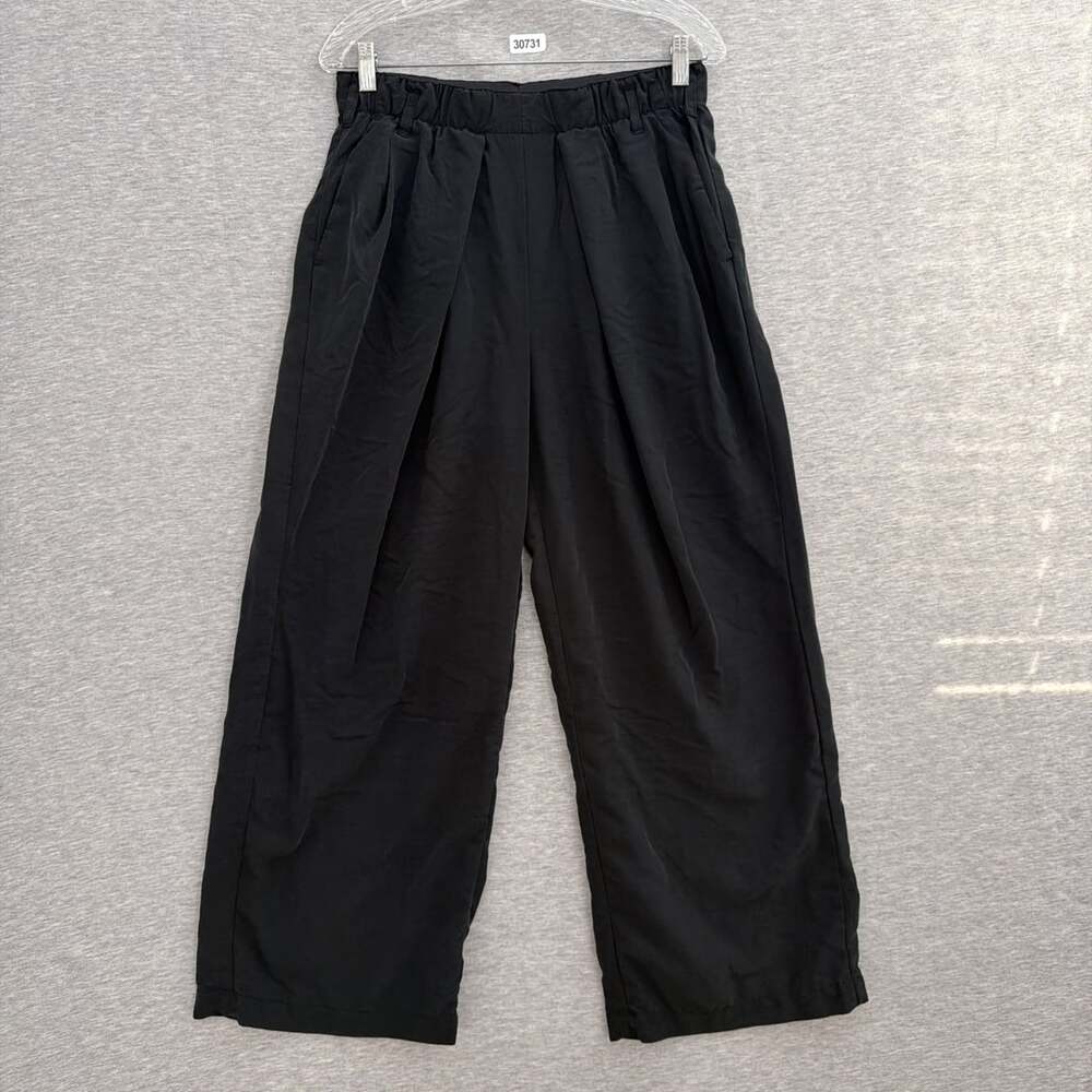 Free People Women's Small Black Modal Pull On Wide Leg High Rise Pleated Pants